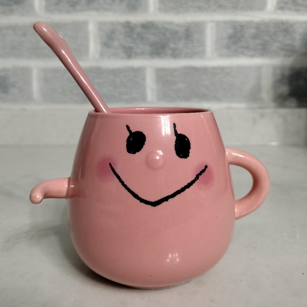 You And I Pink Smile Coffee Tea Mug With Heart Spoon